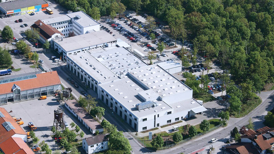 Aerial view of the production hall in Fürstenfeldbruck.