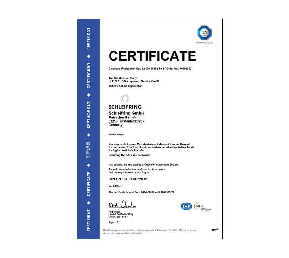 Certificate DIN EN ISO 9001:2015